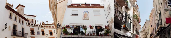 Collage de fachadas de edificios en calles urbanas de Cataluña, España - foto de stock