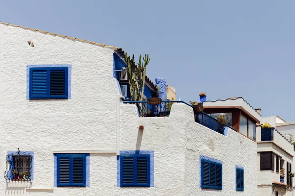Cactus sur la terrasse de la maison avec un ciel clair en arrière-plan, Catalogne, Espagne — Photo de stock