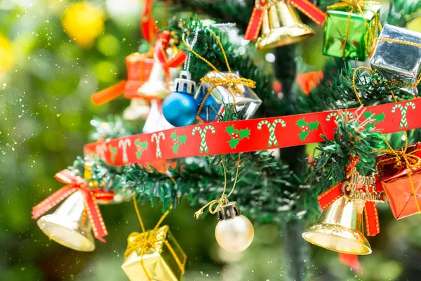 Decorated Christmas tree on blurred background — Stock Photo, Image