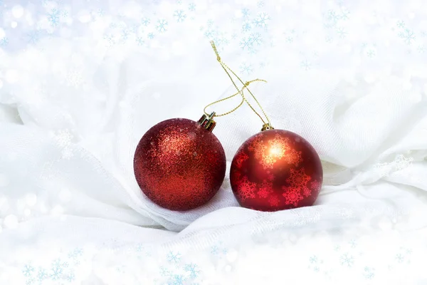 Close up christmas ball on white fabric. — Stock Photo, Image