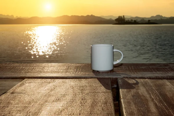 White coffee mug in the morning time — Stock Photo, Image