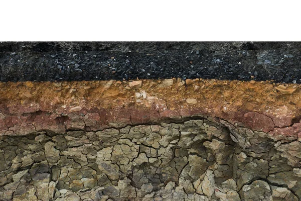 La capa de camino de asfalto con tierra y roca . — Foto de Stock