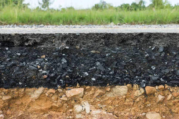 The layer of asphalt road with soil and rock. — Stock Photo, Image