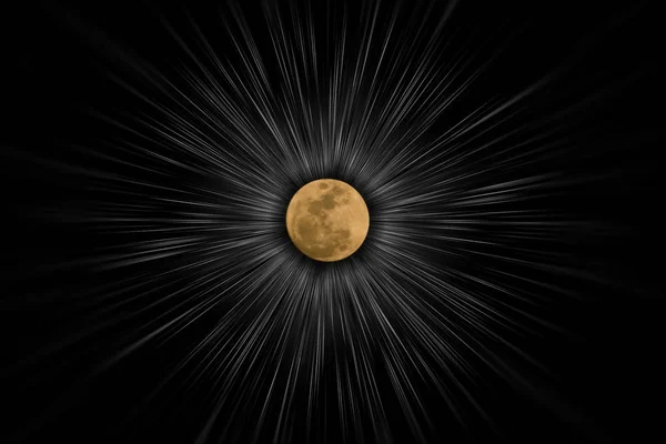 Motion on night sky and orange full moon. — Stock Photo, Image