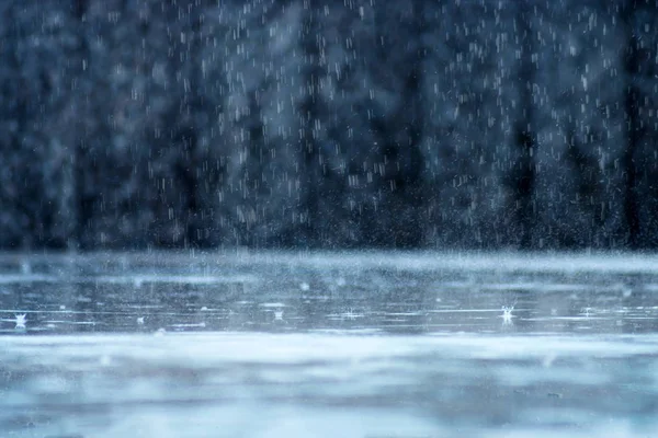 Regen fällt in der Regenzeit auf den Boden. — Stockfoto