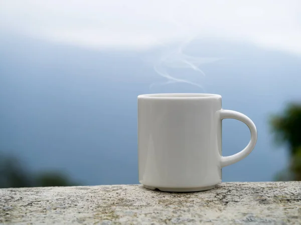 White coffee mug in the morning time. — Stock Photo, Image