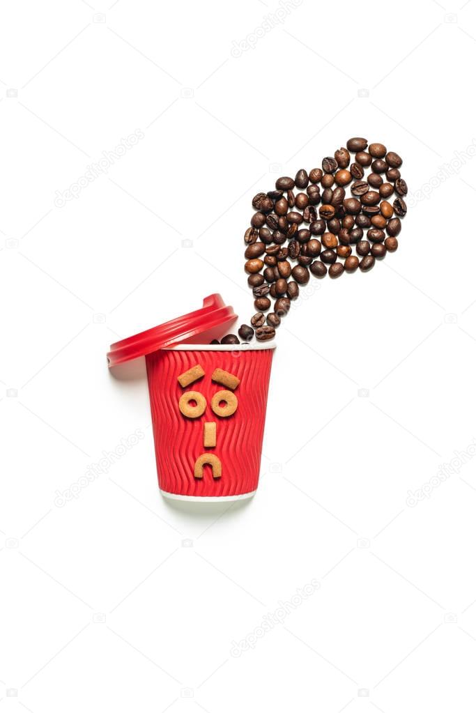 coffee beans with paper cup and cookies