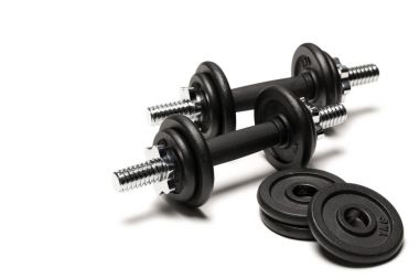 iron dumbbells with weight plates