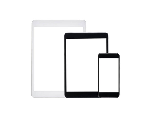 tablet computers and smartphone with blank screens