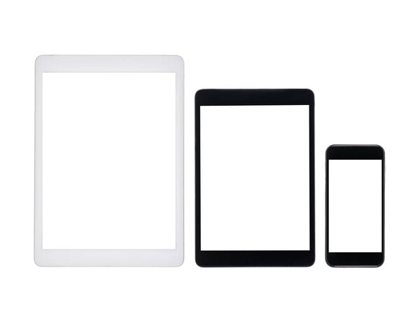 digital tablets and smartphone with blank screens