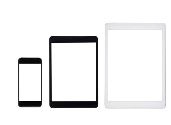 tablet computers and smartphone with blank screens