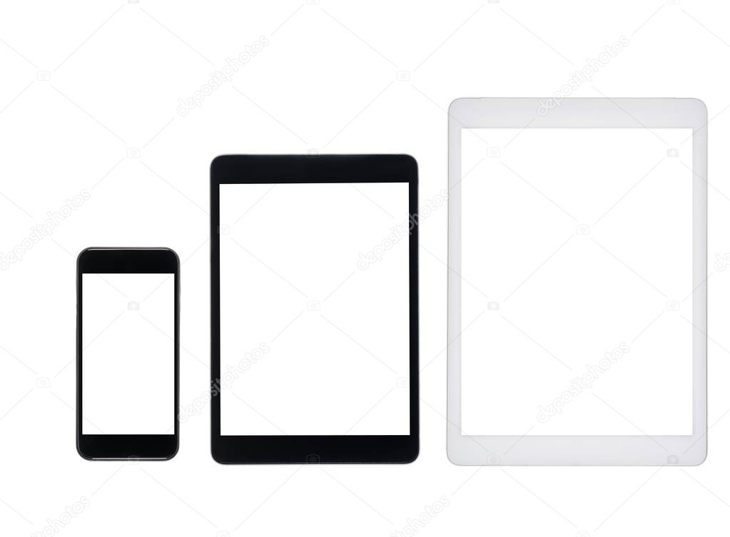 tablet computers and smartphone with blank screens
