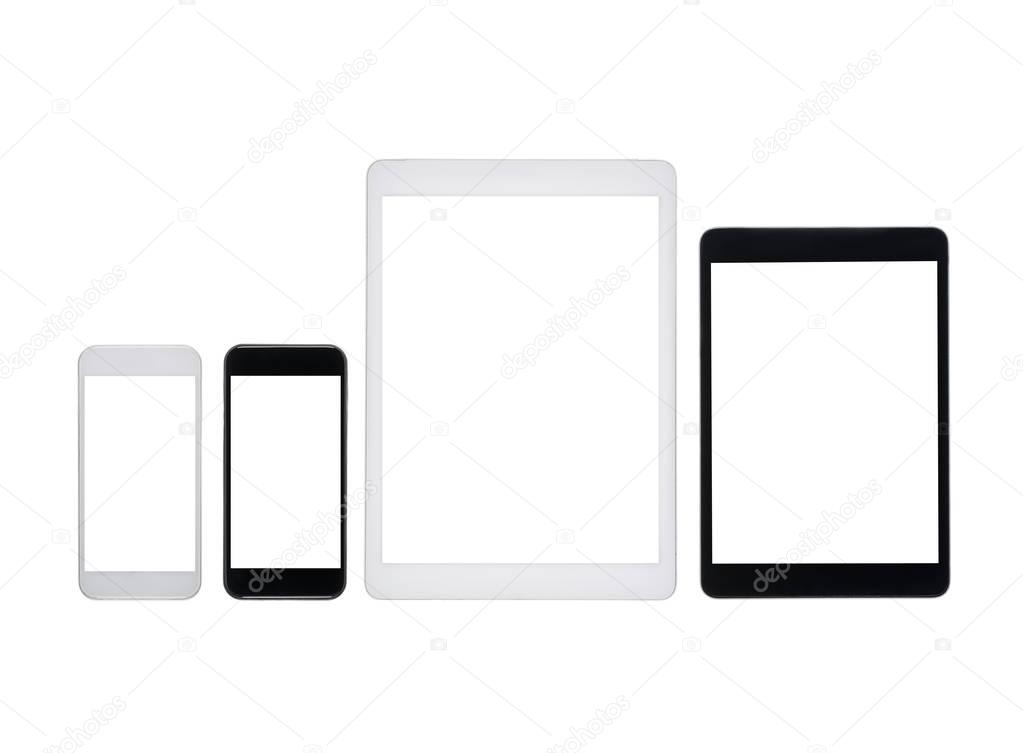 digital tablets and smartphones with blank screens