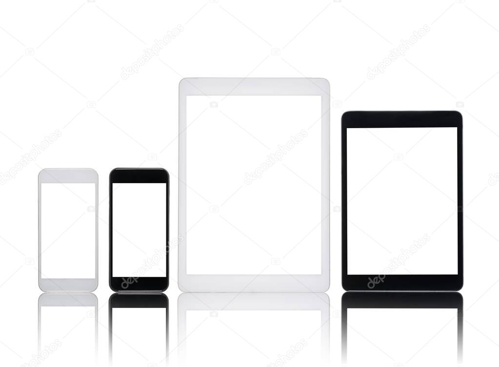digital tablets and smartphones with blank screens