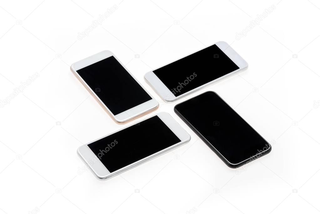 modern smartphones with black screens