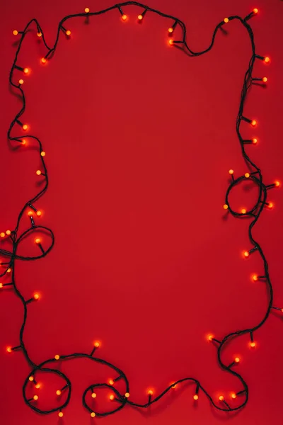 Top View Christmas Lights Isolated Red — Stock Photo, Image