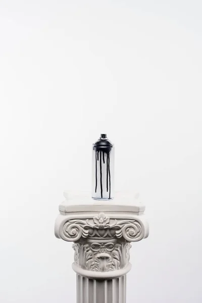 Close up view of spray paint in can standing on column isolated on white — Stock Image Close View Spray Paint Can Standing Column Isolated White Royalty Free Stock Images