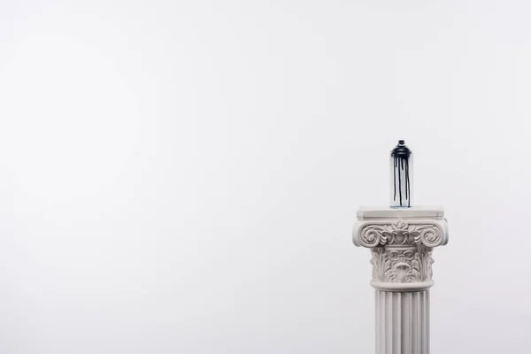 Close up view of spray paint in can standing on column isolated on white — Stock Image Close View Spray Paint Can Standing Column Isolated White Royalty Free Stock Photos