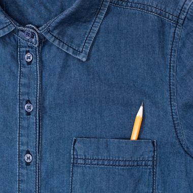 close-up view of stylish denim shirt with pencil in pocket    clipart