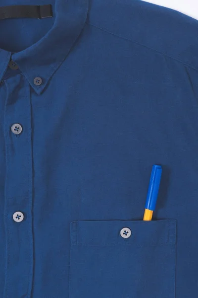 Vista Cerca Elegante Camisa Azul Con Bolígrafo Bolsillo —  Fotos de Stock