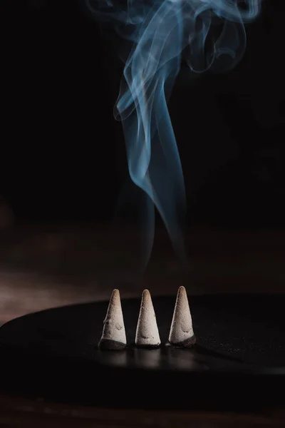 Three Burning Incense Sticks Smoke — Stock Photo, Image