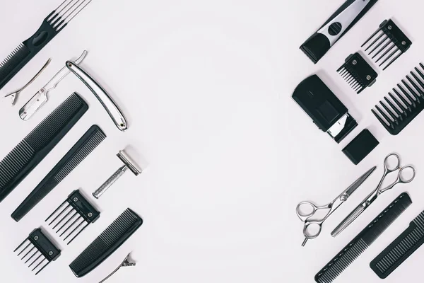 Top View Arrangement Various Barber Tools Isolated Grey — Stock Photo, Image