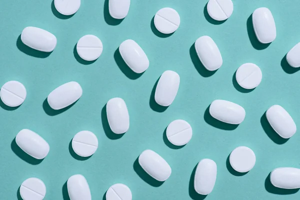 Top View White Pills Blue Surface — Stock Photo, Image