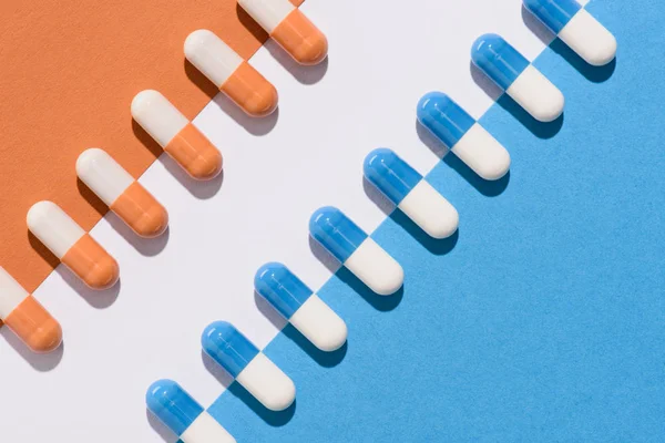 Top View Blue Orange Pills Colorful Surface — Stock Photo, Image