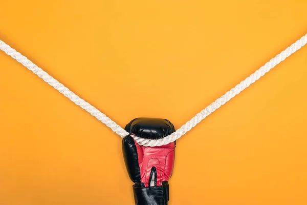 Luva de boxe pendurada na corda — Fotografia de Stock