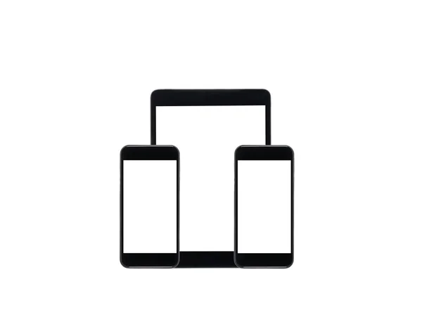 Tableta digital y smartphones con pantallas en blanco - foto de stock