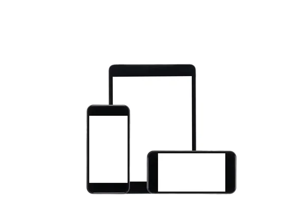 Tablet computer and smartphones with blank screens — Stock Photo