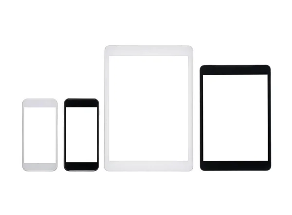 Tablettes numériques et smartphones avec écrans vides — Photo de stock