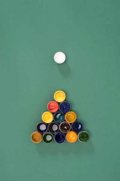 Top view of billiard ball with colorful paints on green billiard table — Stock Photo
