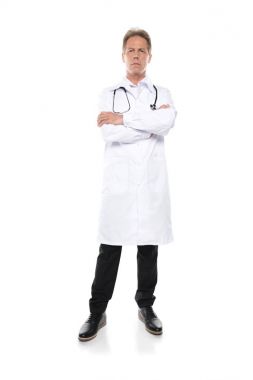 mature doctor in white coat  clipart