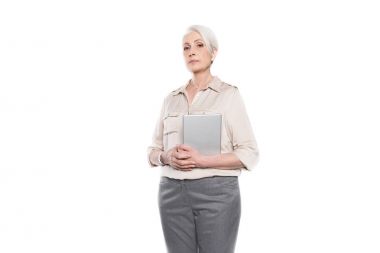 Woman holding digital tablet  clipart