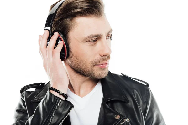 Man listening music in headphones — Stock Photo, Image