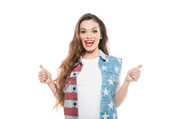 American style girl showing thumbs up — Stock Photo, Image