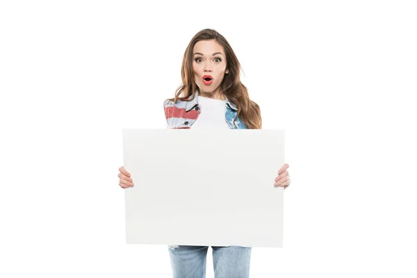Young woman holding empty banner — Stock Photo, Image