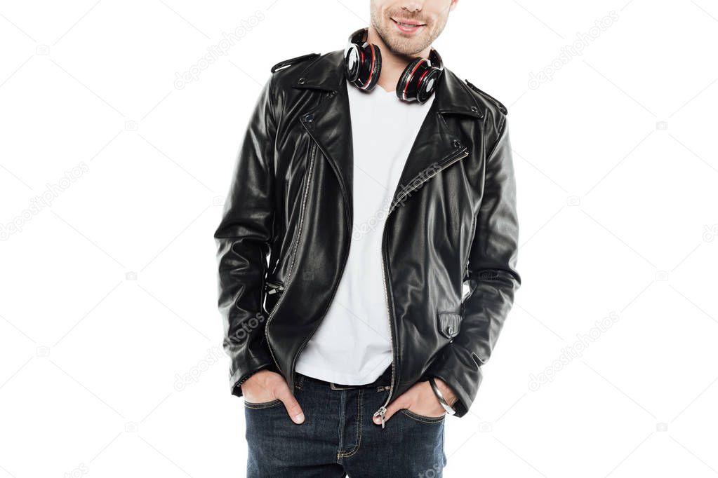 man with headphones on neck