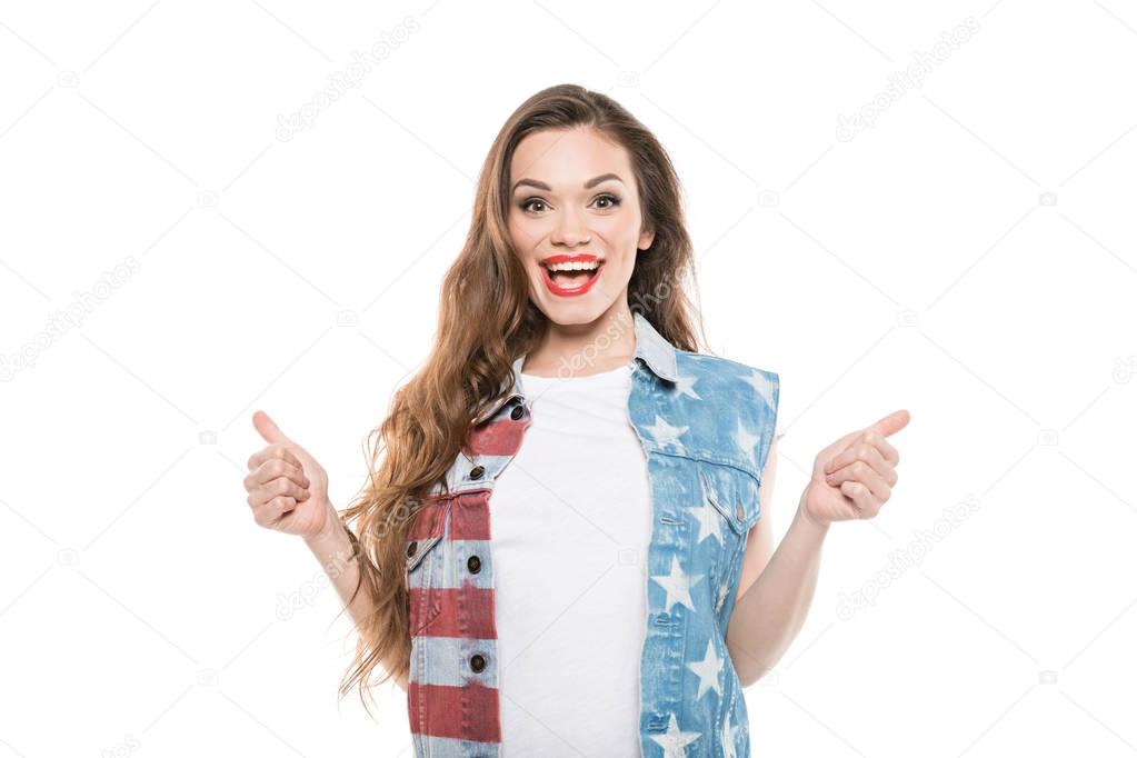 american style girl showing thumbs up