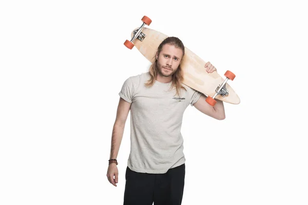 Young man with longboard — Stock Photo, Image