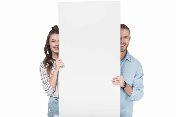 Met lege banner (echt) paar — Stockfoto