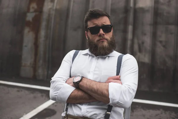 Stylish man with longboard — Stock Photo, Image