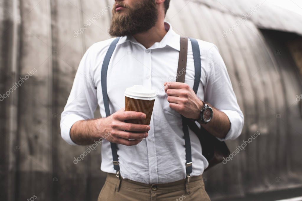 bearded man on coffee break