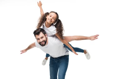 father and daughter piggybacking clipart