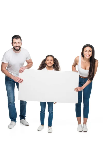 Family holding banner — Stock Photo, Image