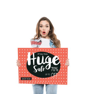 woman holding sale banner  clipart