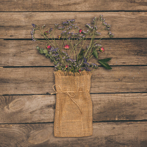Dry flowers in sack bag