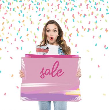 Woman with sale banner clipart