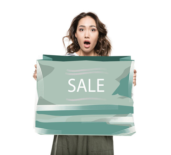 Woman with sale banner